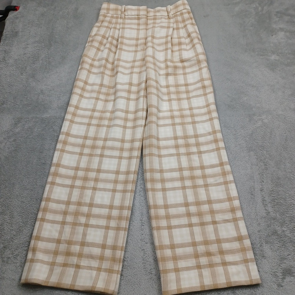 Wilfred Pants Womens 4 Brown Plaid Wide Leg Pleated Preppy Modern